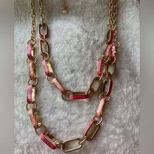 Talbots‎ Pink Enamel Layered Chain Link Necklace